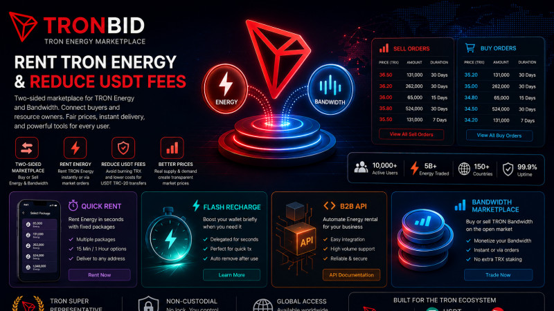 Rent TRON Energy and Reduce USDT Fees : TronBid Expands Marketplace