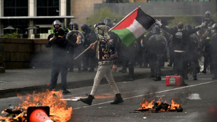 Zusammenst&ouml;&szlig;e zwischen Demonstranten und Polizei bei Milit&auml;rmesse in Australien